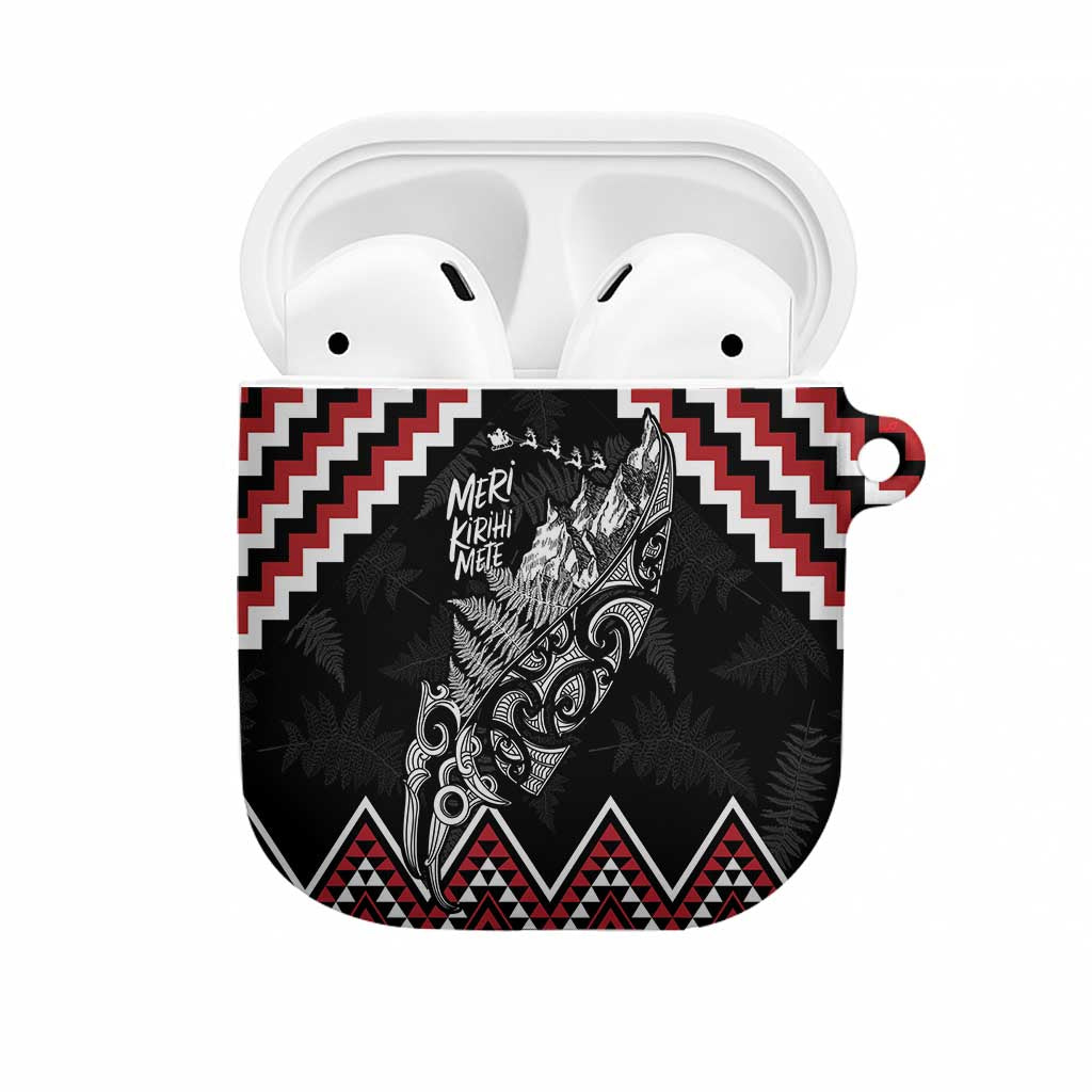 New Zealand Christmas Taniko Poutama AirPods Case Mountainscape Maori Fern LT7 Black - Polynesian Pride