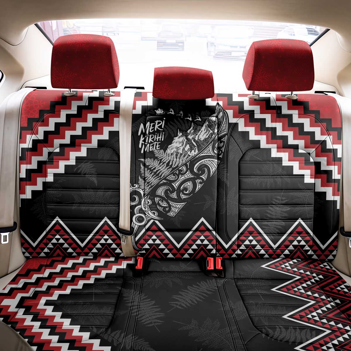 New Zealand Christmas Taniko Poutama Back Car Seat Cover Mountainscape Maori Fern LT7 - Polynesian Pride