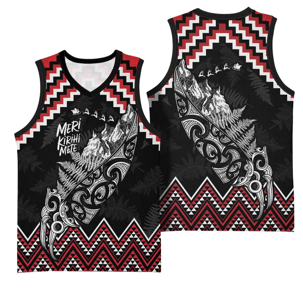 New Zealand Christmas Taniko Poutama Basketball Jersey Mountainscape Maori Fern LT7 - Polynesian Pride