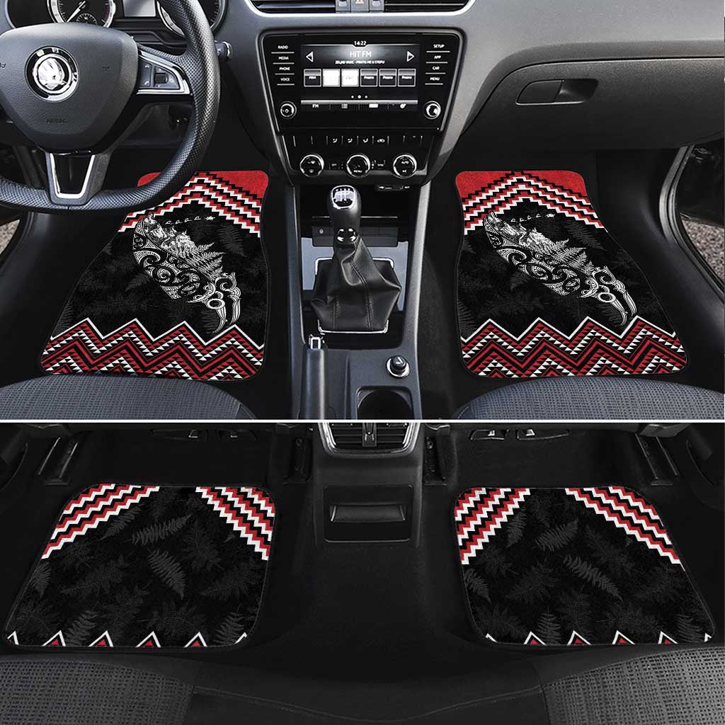New Zealand Christmas Taniko Poutama Car Mats Mountainscape Maori Fern LT7 Set 4pcs Black - Polynesian Pride