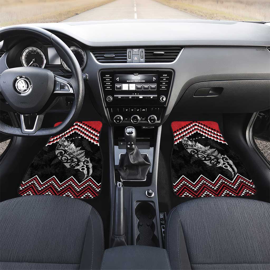 New Zealand Christmas Taniko Poutama Car Mats Mountainscape Maori Fern LT7 Set 2pcs - Front Black - Polynesian Pride