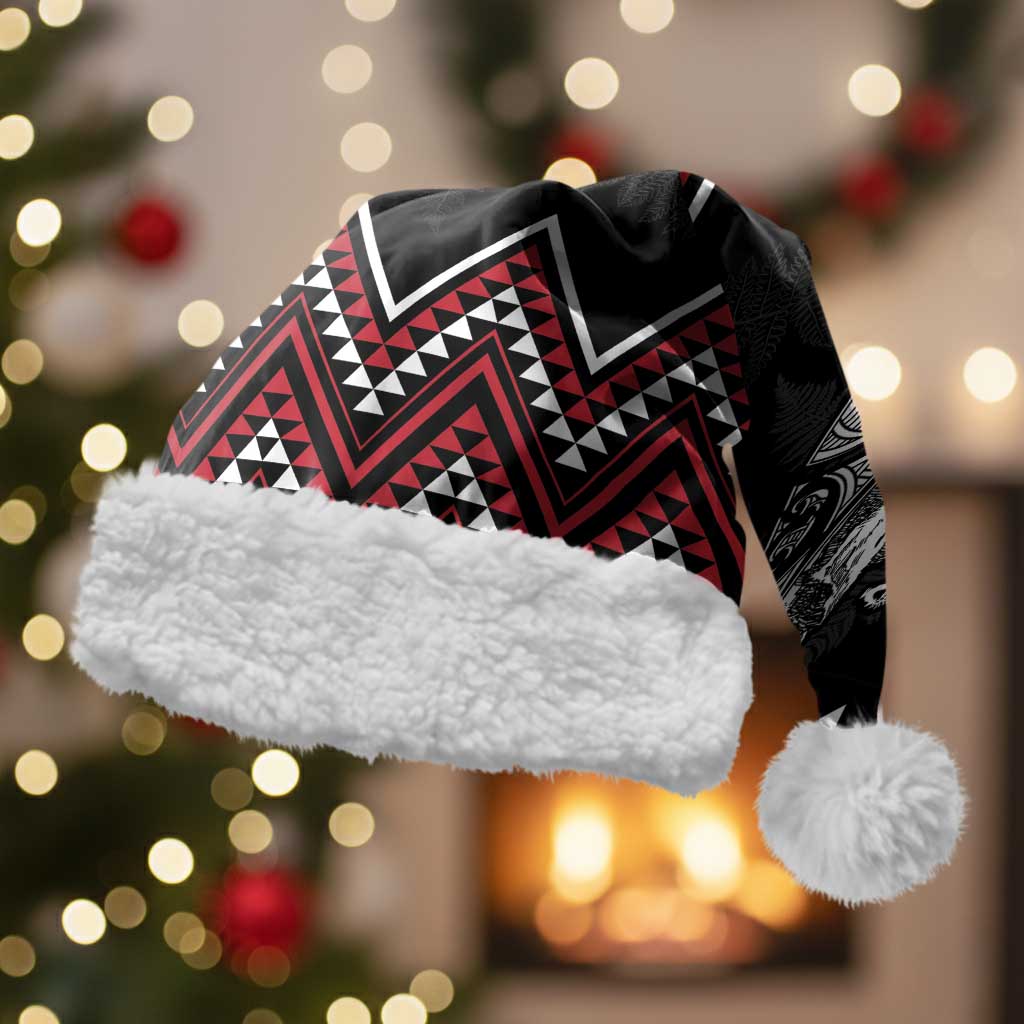 New Zealand Christmas Taniko Poutama Christmas Santa Hat Mountainscape Maori Fern LT7 With Fur Black - Polynesian Pride