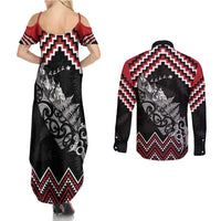 New Zealand Christmas Taniko Poutama Couples Matching Summer Maxi Dress and Long Sleeve Button Shirt Mountainscape Maori Fern LT7 - Polynesian Pride