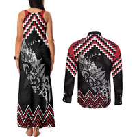 New Zealand Christmas Taniko Poutama Couples Matching Tank Maxi Dress and Long Sleeve Button Shirt Mountainscape Maori Fern LT7 - Polynesian Pride