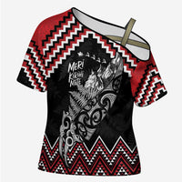 New Zealand Christmas Taniko Poutama Cross Shoulder Shirt Mountainscape Maori Fern LT7 Female Black - Polynesian Pride