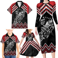 New Zealand Christmas Taniko Poutama Family Matching Long Sleeve Bodycon Dress and Hawaiian Shirt Mountainscape Maori Fern LT7 - Polynesian Pride
