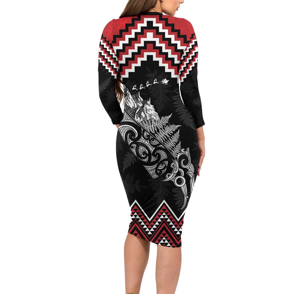 New Zealand Christmas Taniko Poutama Family Matching Long Sleeve Bodycon Dress and Hawaiian Shirt Mountainscape Maori Fern LT7 - Polynesian Pride