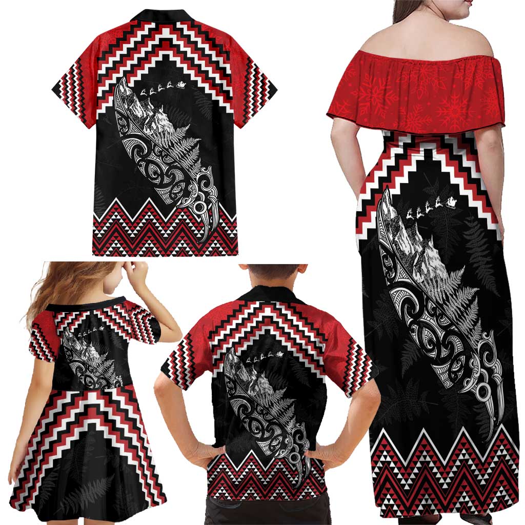 New Zealand Christmas Taniko Poutama Family Matching Off Shoulder Maxi Dress and Hawaiian Shirt Mountainscape Maori Fern LT7 - Polynesian Pride