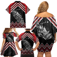 New Zealand Christmas Taniko Poutama Family Matching Off Shoulder Short Dress and Hawaiian Shirt Mountainscape Maori Fern LT7 - Polynesian Pride