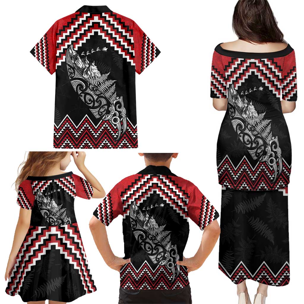 New Zealand Christmas Taniko Poutama Family Matching Puletasi and Hawaiian Shirt Mountainscape Maori Fern LT7 - Polynesian Pride
