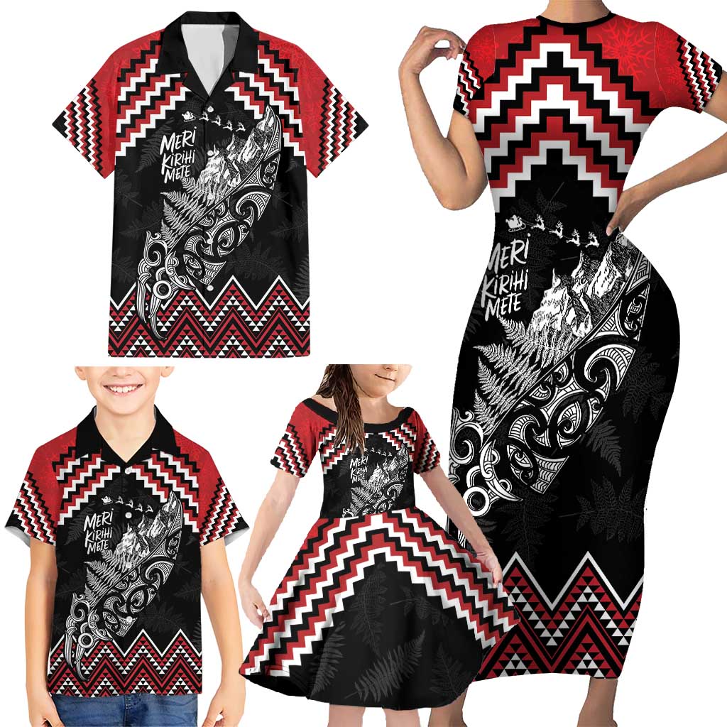 New Zealand Christmas Taniko Poutama Family Matching Short Sleeve Bodycon Dress and Hawaiian Shirt Mountainscape Maori Fern LT7 - Polynesian Pride
