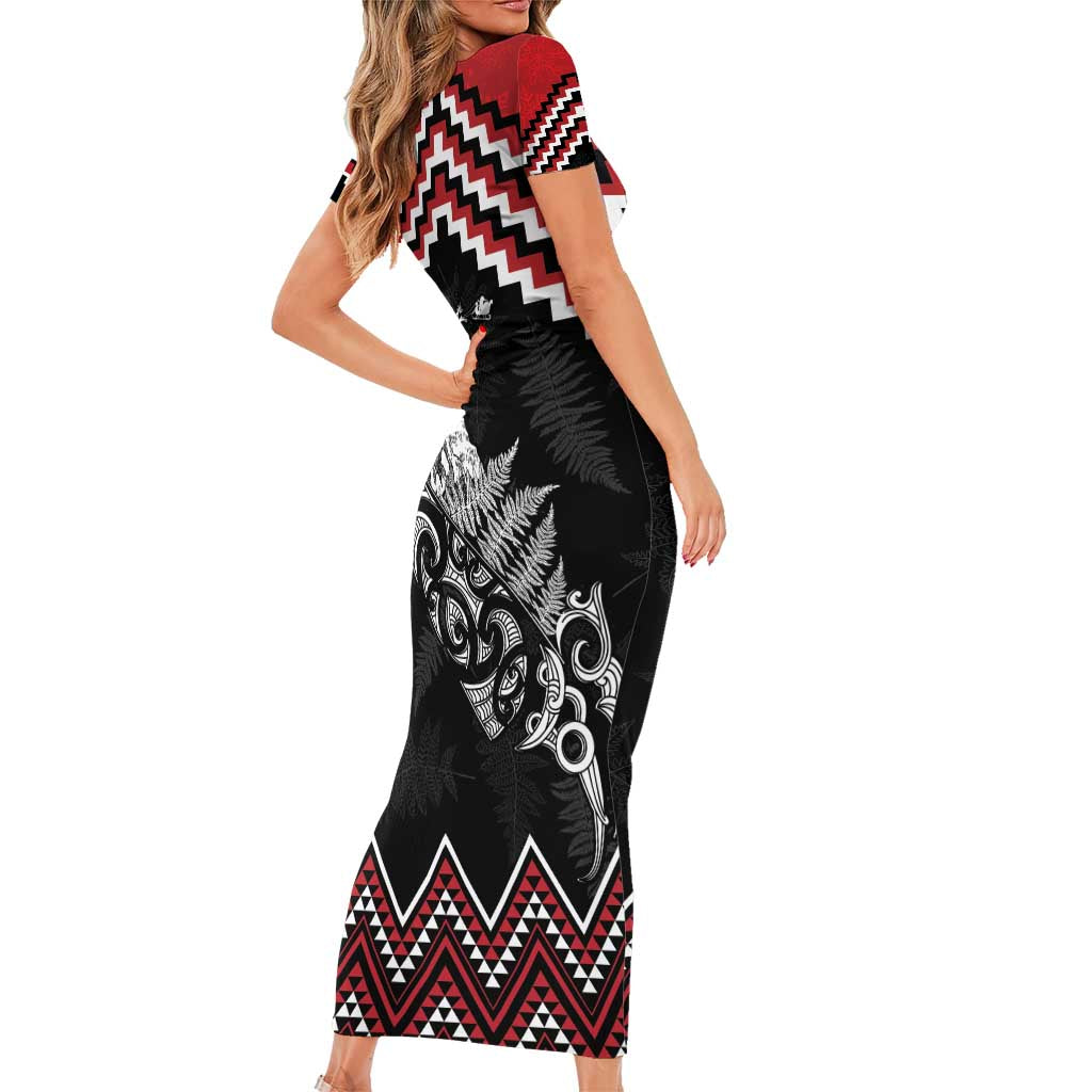 New Zealand Christmas Taniko Poutama Family Matching Short Sleeve Bodycon Dress and Hawaiian Shirt Mountainscape Maori Fern LT7 - Polynesian Pride
