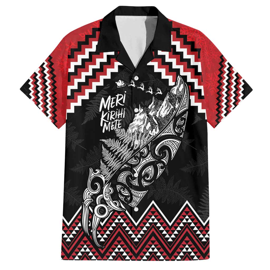 New Zealand Christmas Taniko Poutama Family Matching Summer Maxi Dress and Hawaiian Shirt Mountainscape Maori Fern LT7 Dad's Shirt - Short Sleeve Black - Polynesian Pride