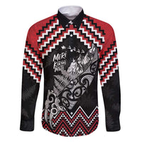 New Zealand Christmas Taniko Poutama Family Matching Summer Maxi Dress and Hawaiian Shirt Mountainscape Maori Fern LT7 Dad's Shirt - Long Sleeve Black - Polynesian Pride