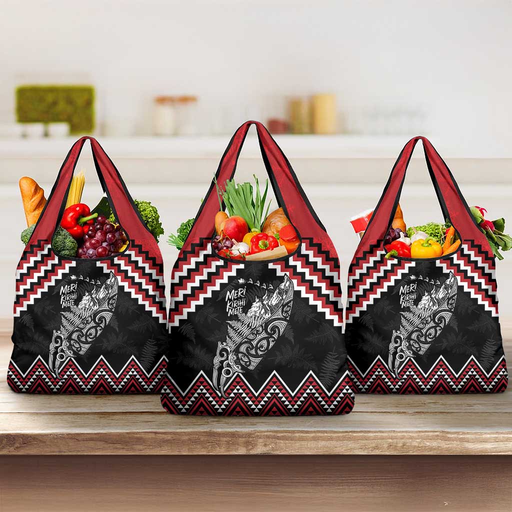 New Zealand Christmas Taniko Poutama Grocery Bag Mountainscape Maori Fern LT7 3-pack One Size Black - Polynesian Pride