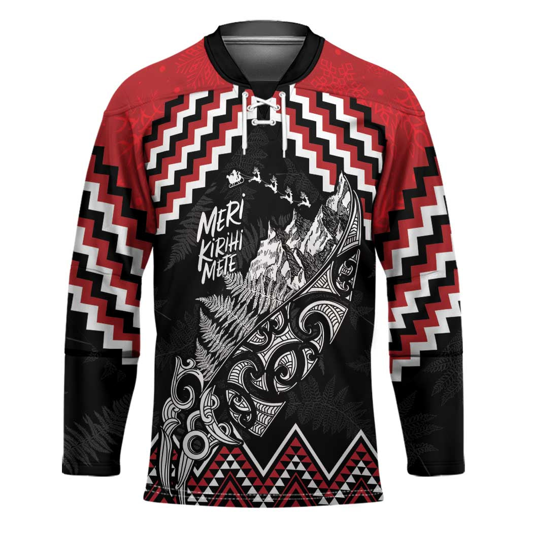 New Zealand Christmas Taniko Poutama Hockey Jersey Mountainscape Maori Fern LT7 Unisex Black - Polynesian Pride