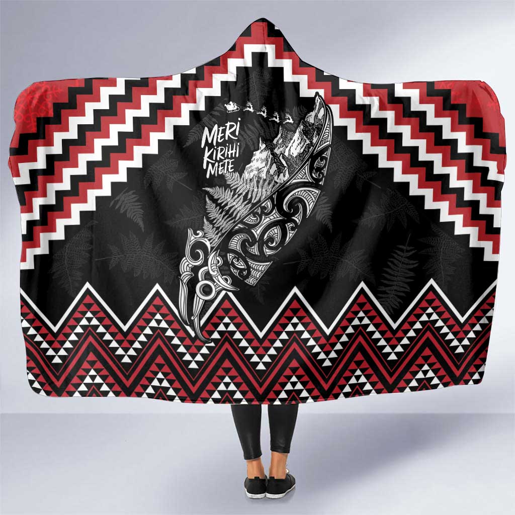 New Zealand Christmas Taniko Poutama Hooded Blanket Mountainscape Maori Fern LT7 One Size Black - Polynesian Pride