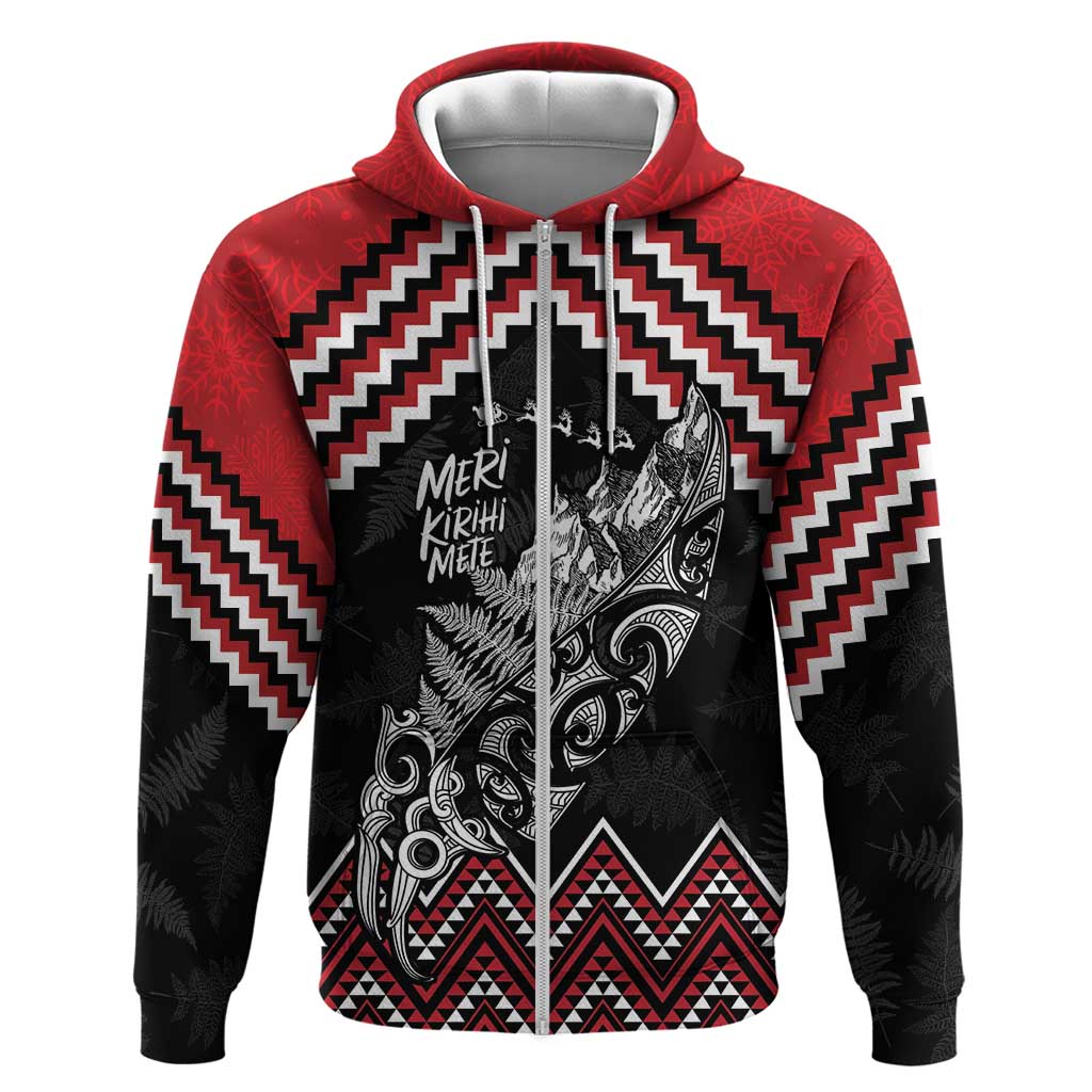 New Zealand Christmas Taniko Poutama Hoodie Mountainscape Maori Fern LT7 Zip Hoodie Black - Polynesian Pride
