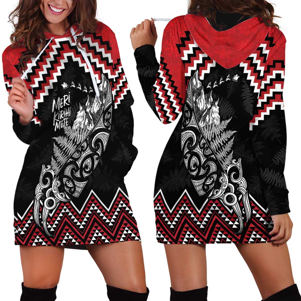 New Zealand Christmas Taniko Poutama Hoodie Dress Mountainscape Maori Fern LT7 - Polynesian Pride