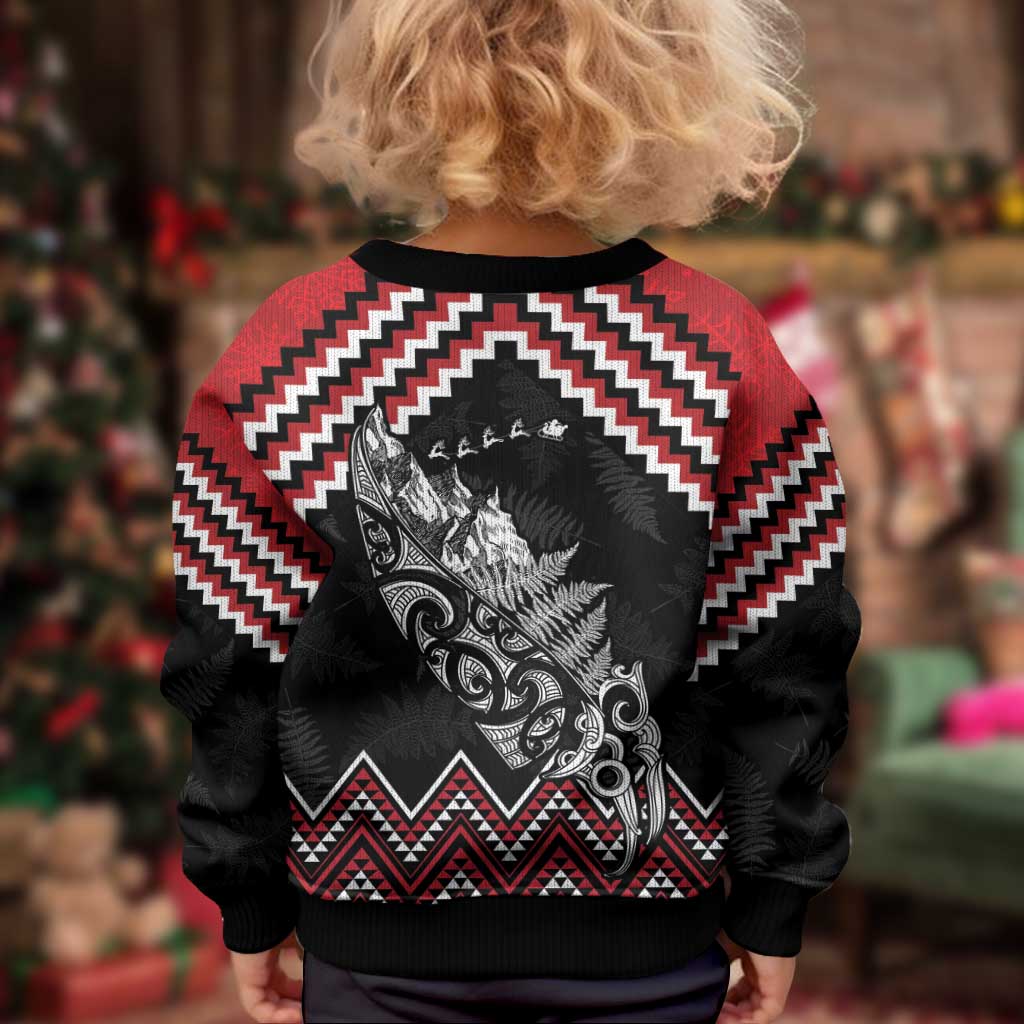 New Zealand Christmas Taniko Poutama Kid Ugly Christmas Sweater Mountainscape Maori Fern LT7 - Polynesian Pride