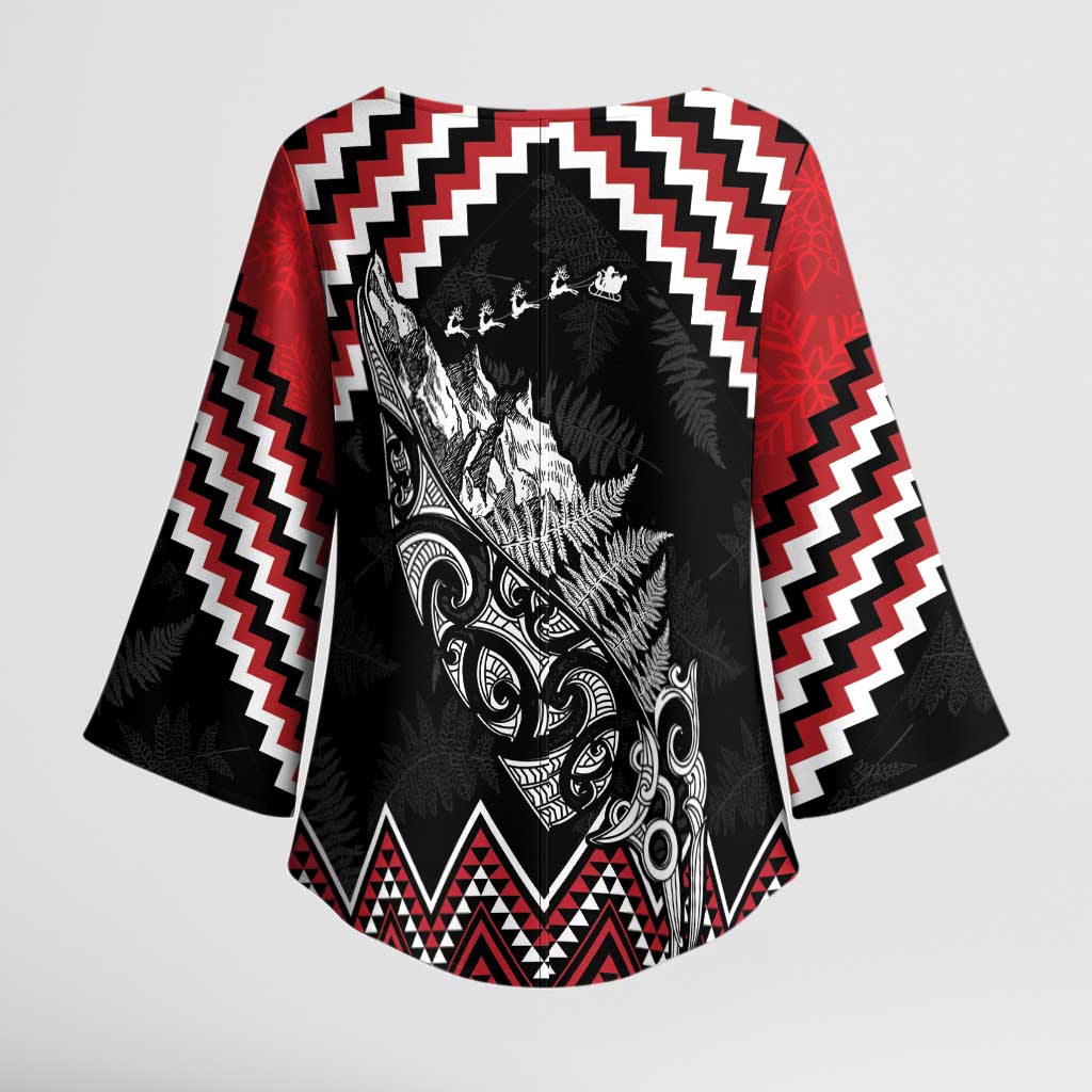 New Zealand Christmas Taniko Poutama Kimono Sleeve Blouse Mountainscape Maori Fern LT7 - Polynesian Pride