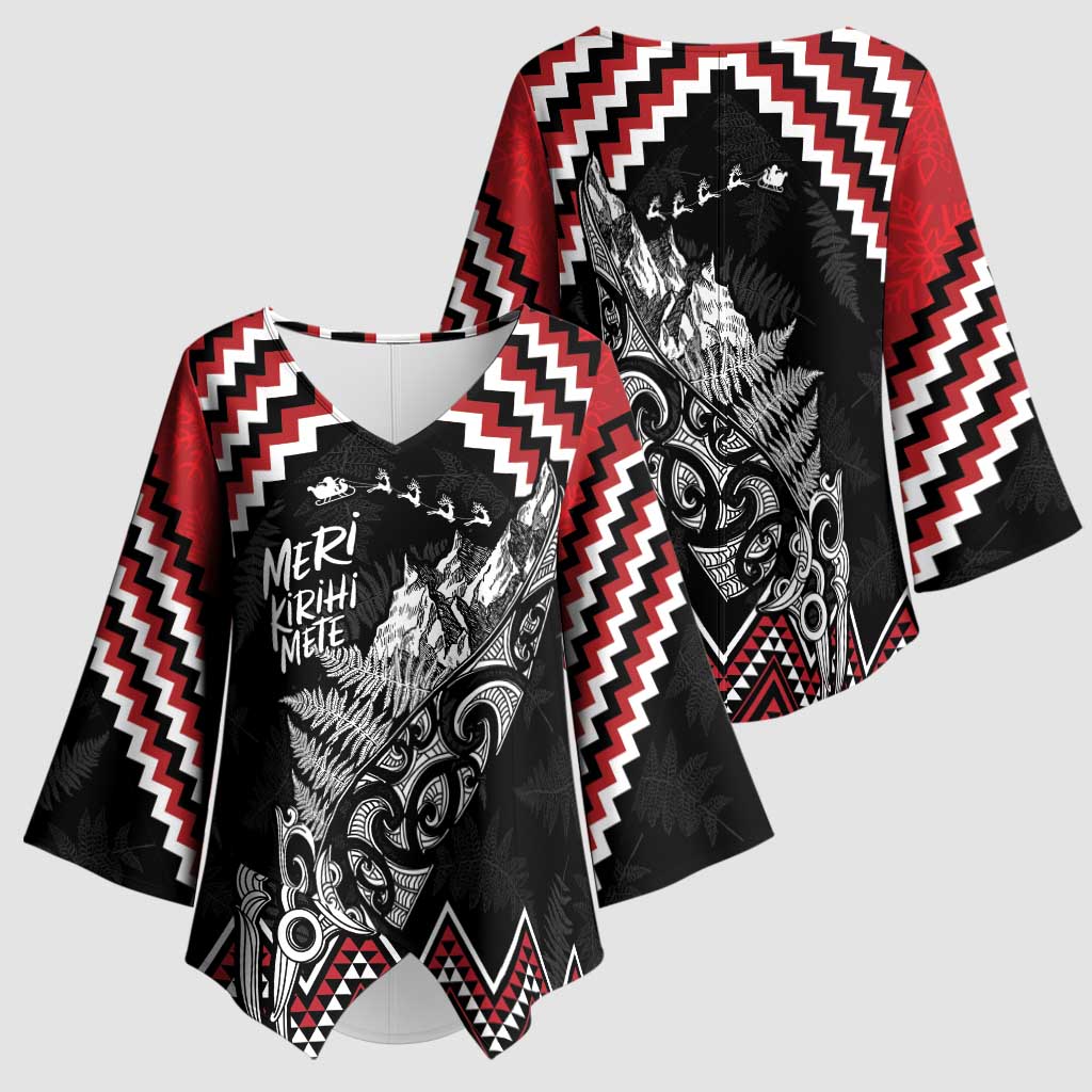 New Zealand Christmas Taniko Poutama Kimono Sleeve Blouse Mountainscape Maori Fern LT7 - Polynesian Pride