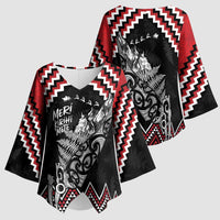 New Zealand Christmas Taniko Poutama Kimono Sleeve Blouse Mountainscape Maori Fern LT7 - Polynesian Pride