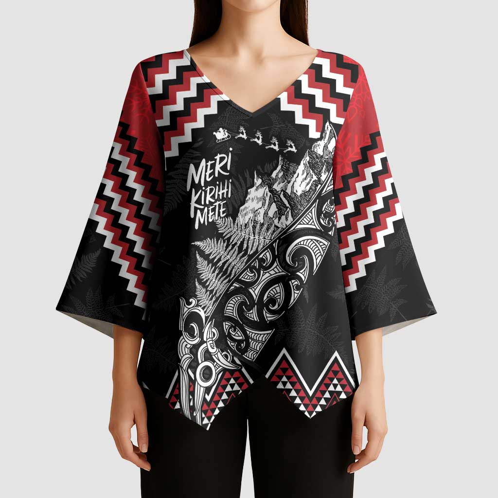 New Zealand Christmas Taniko Poutama Kimono Sleeve Blouse Mountainscape Maori Fern LT7 - Polynesian Pride
