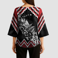New Zealand Christmas Taniko Poutama Kimono Sleeve Blouse Mountainscape Maori Fern LT7 - Polynesian Pride