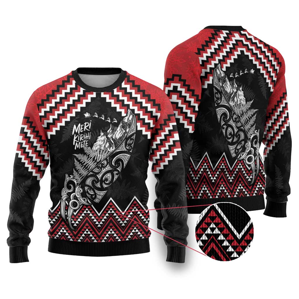 New Zealand Christmas Taniko Poutama Ugly Christmas Sweater Mountainscape Maori Fern - Polynesian Pride
