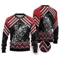 New Zealand Christmas Taniko Poutama Ugly Christmas Sweater Mountainscape Maori Fern LT7 Black - Polynesian Pride