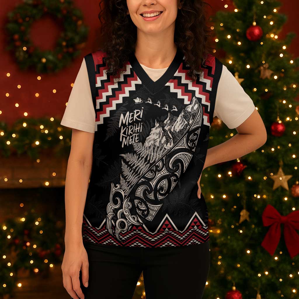 New Zealand Christmas Taniko Poutama Christmas Knitted V-Neck Vest Mountainscape Maori Fern LT7 - Polynesian Pride