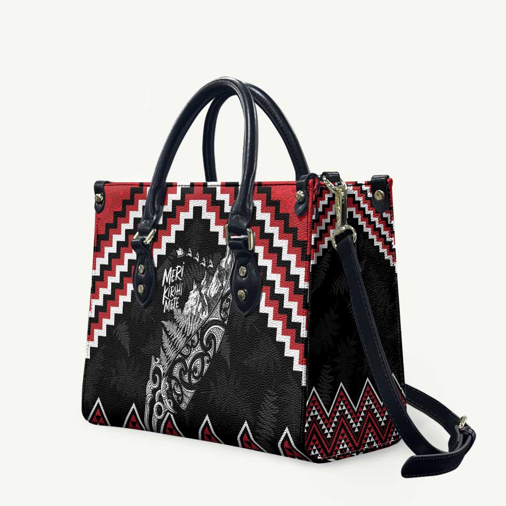 New Zealand Christmas Taniko Poutama Leather Bag Mountainscape Maori Fern LT7 Black - Polynesian Pride