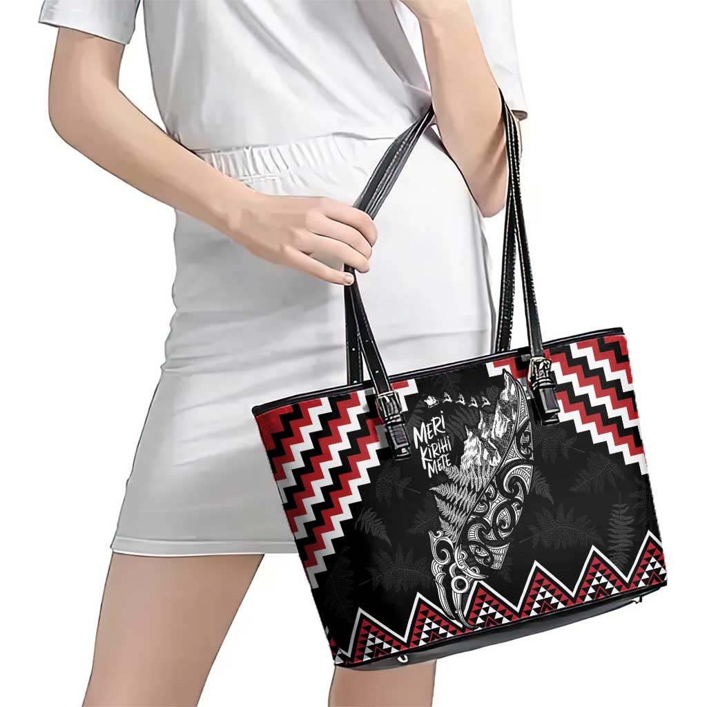 New Zealand Christmas Taniko Poutama Leather Tote Bag Mountainscape Maori Fern LT7 - Polynesian Pride