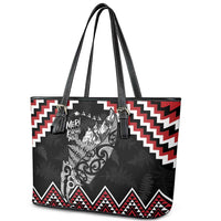 New Zealand Christmas Taniko Poutama Leather Tote Bag Mountainscape Maori Fern LT7 - Polynesian Pride