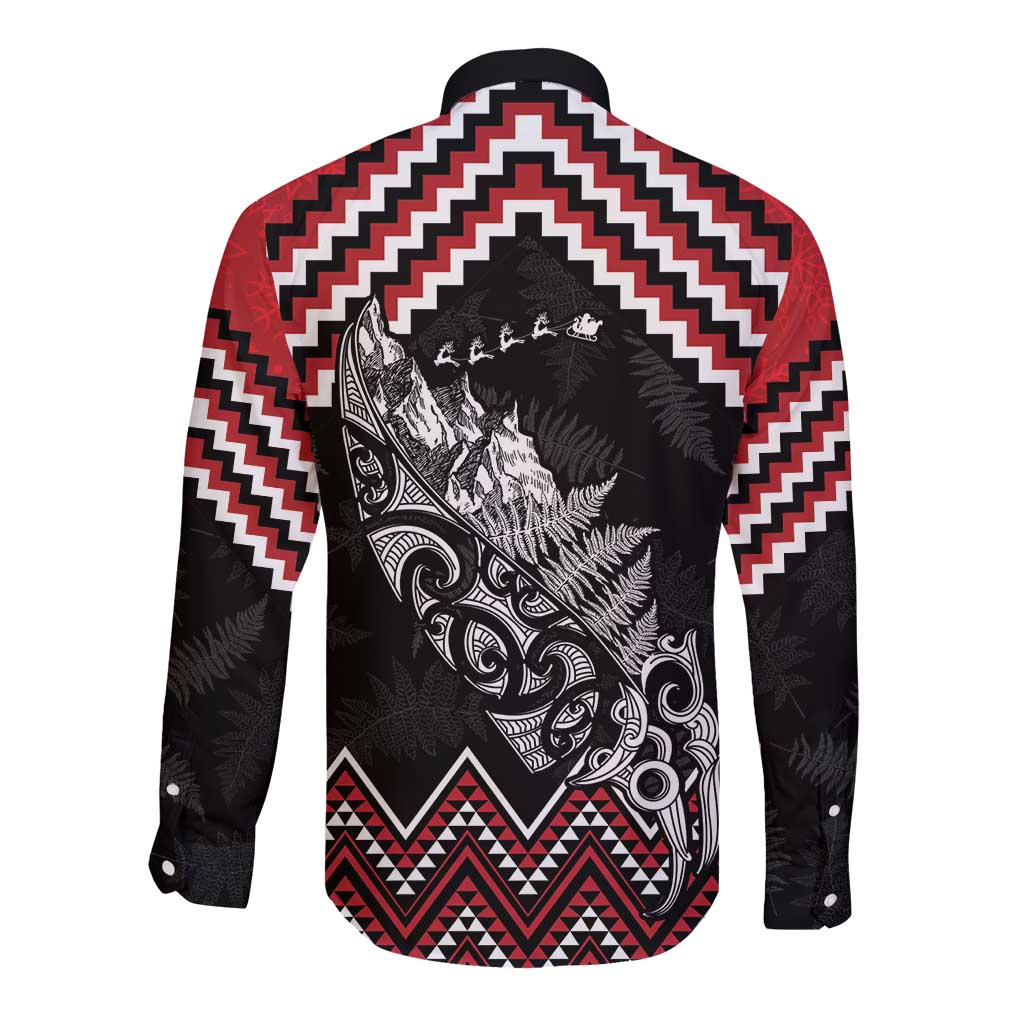 New Zealand Christmas Taniko Poutama Long Sleeve Button Shirt Mountainscape Maori Fern LT7 - Polynesian Pride
