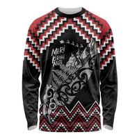 New Zealand Christmas Taniko Poutama Long Sleeve Shirt Mountainscape Maori Fern LT7 Unisex Black - Polynesian Pride