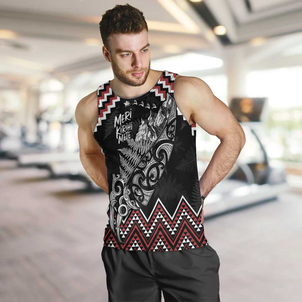 New Zealand Christmas Taniko Poutama Men Tank Top Mountainscape Maori Fern LT7 Black - Polynesian Pride