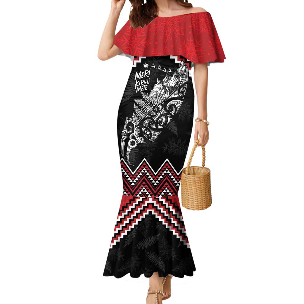 New Zealand Christmas Taniko Poutama Mermaid Dress Mountainscape Maori Fern LT7 Women Black - Polynesian Pride