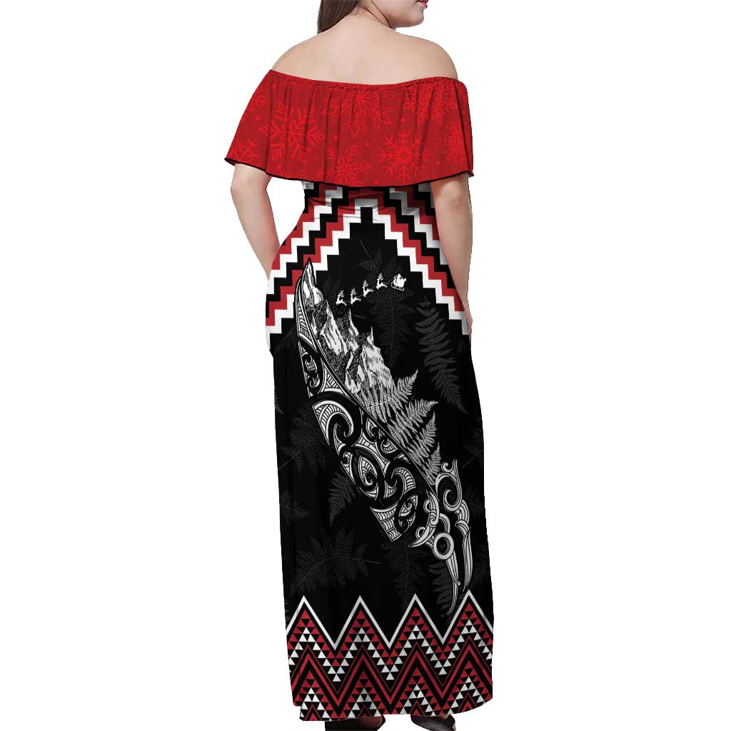 New Zealand Christmas Taniko Poutama Off Shoulder Maxi Dress Mountainscape Maori Fern LT7 - Polynesian Pride