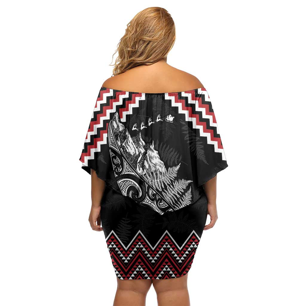 New Zealand Christmas Taniko Poutama Off Shoulder Short Dress Mountainscape Maori Fern LT7 - Polynesian Pride