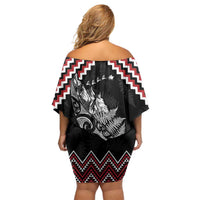 New Zealand Christmas Taniko Poutama Off Shoulder Short Dress Mountainscape Maori Fern LT7 - Polynesian Pride