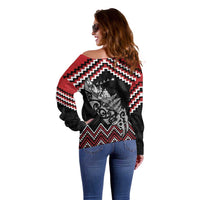 New Zealand Christmas Taniko Poutama Off Shoulder Sweater Mountainscape Maori Fern LT7 - Polynesian Pride