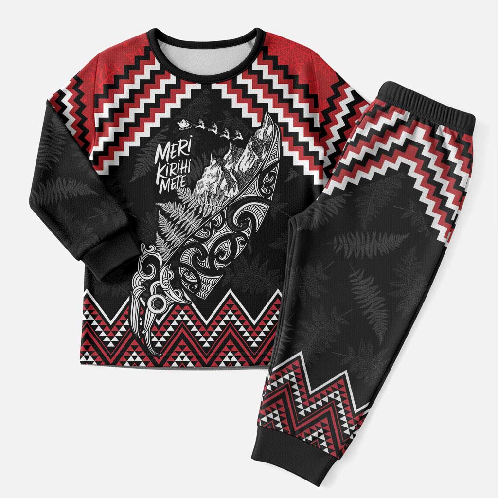 New Zealand Christmas Taniko Poutama Christmas Pajama Set Mountainscape Maori Fern LT7 Men Black - Polynesian Pride
