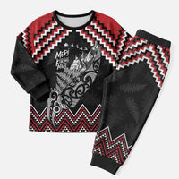 New Zealand Christmas Taniko Poutama Christmas Pajama Set Mountainscape Maori Fern LT7 Men Black - Polynesian Pride