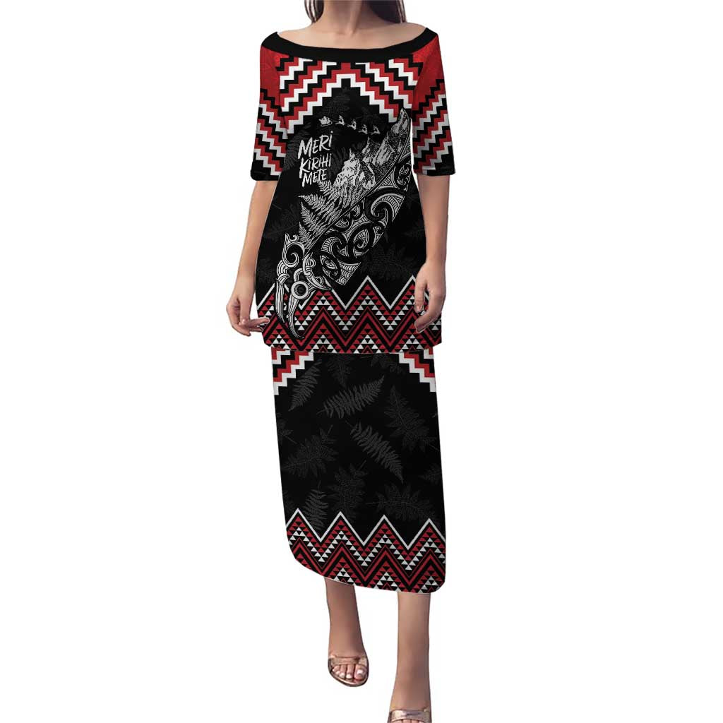 New Zealand Christmas Taniko Poutama Puletasi Mountainscape Maori Fern LT7 Long Dress Black - Polynesian Pride
