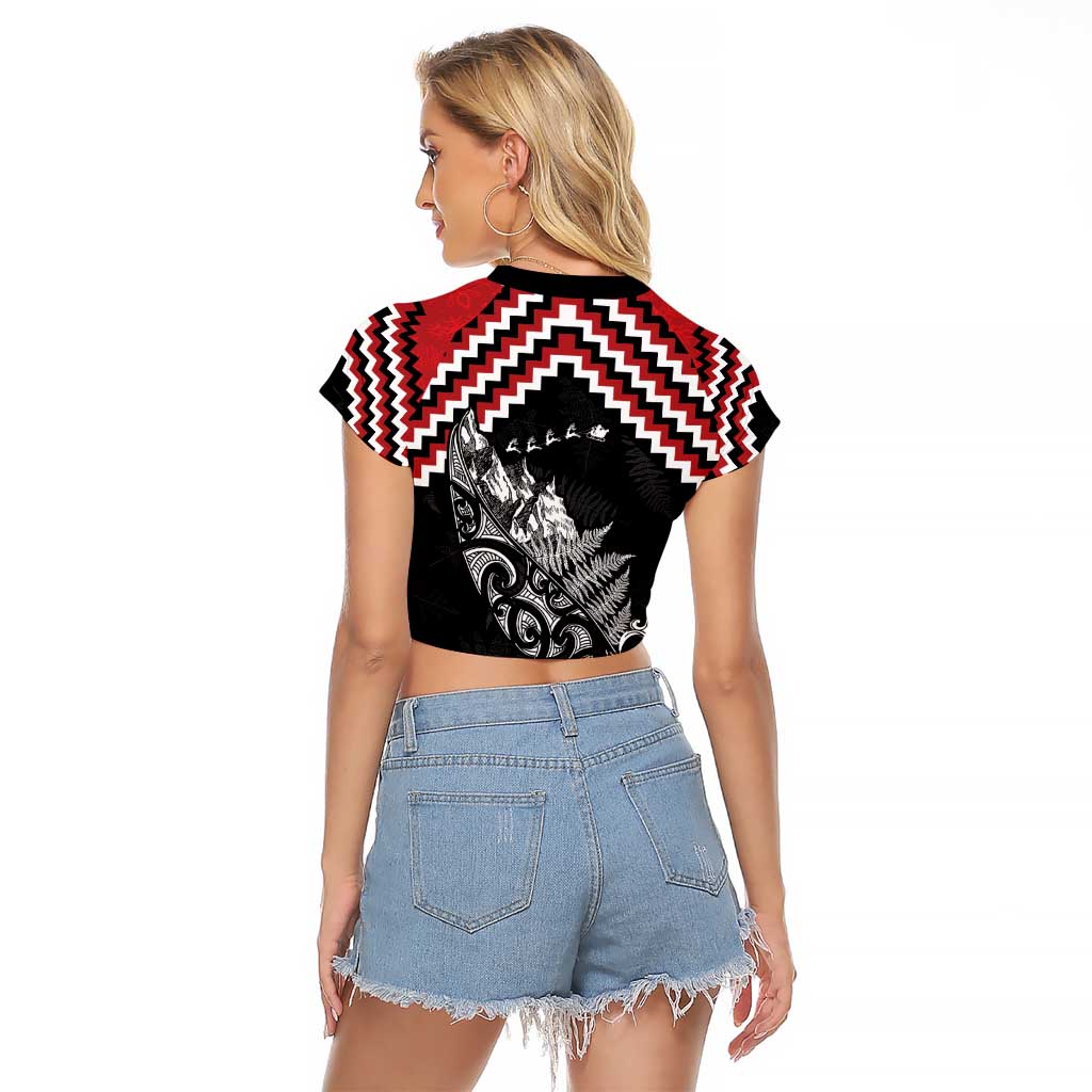 New Zealand Christmas Taniko Poutama Raglan Cropped T Shirt Mountainscape Maori Fern LT7 - Polynesian Pride