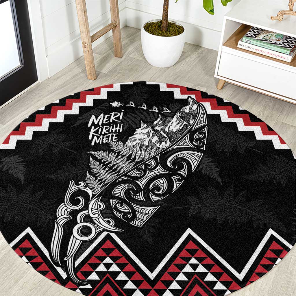 New Zealand Christmas Taniko Poutama Round Carpet Mountainscape Maori Fern LT7 Black - Polynesian Pride
