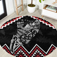 New Zealand Christmas Taniko Poutama Round Carpet Mountainscape Maori Fern LT7 Black - Polynesian Pride
