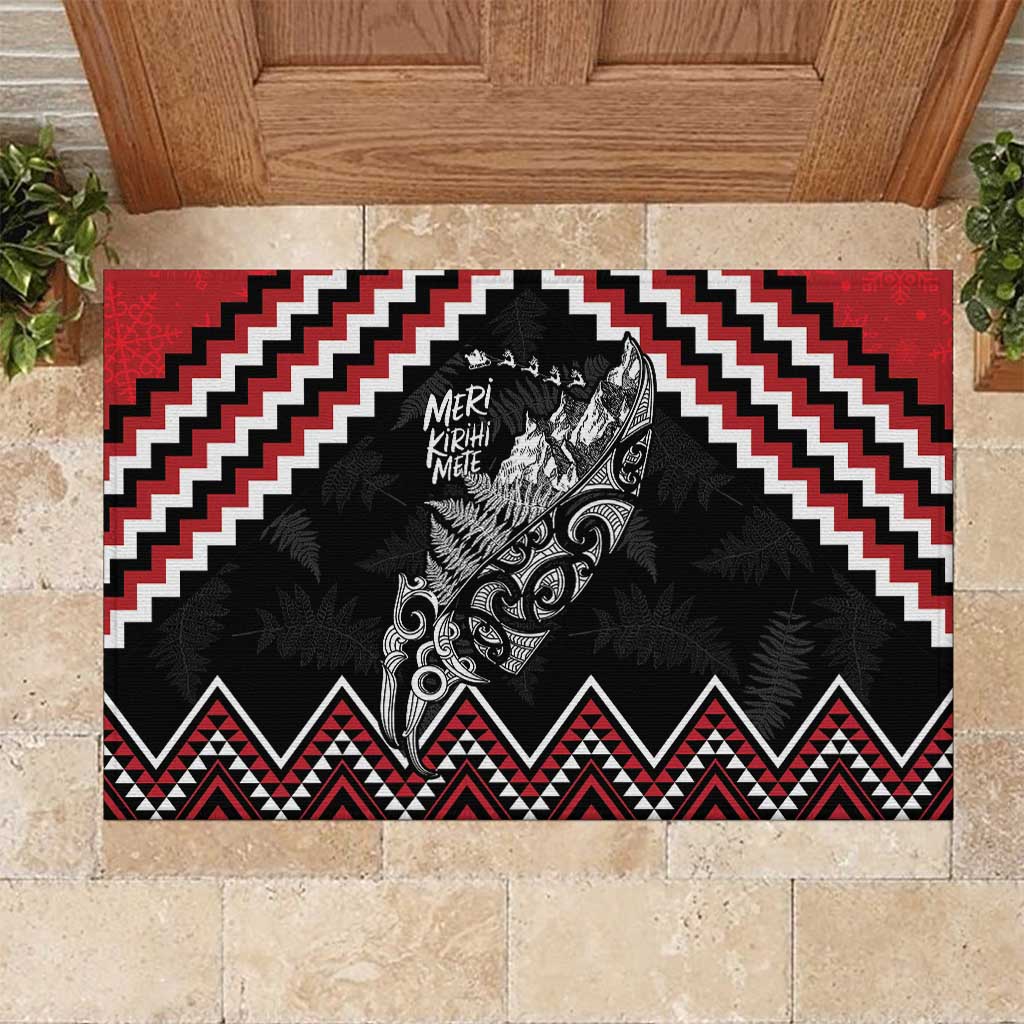 New Zealand Christmas Taniko Poutama Rubber Doormat Mountainscape Maori Fern LT7 Black - Polynesian Pride